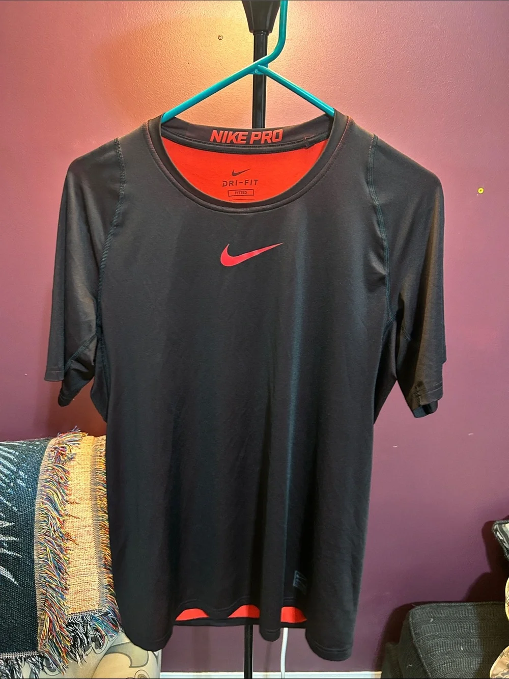 Nike Black Short Sleeve Dri-FIT Training Tee with Red Accents